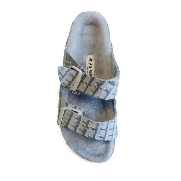 Birkenstock Womens Size 5 Arizona BS Shearling Fur Lined Sandals Croco Two Tone - Picture 3 of 10